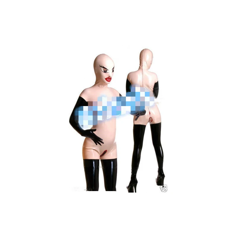

Latex Rubber Suit Pink and Black Catsuit Full-body Hood Bodysuit Size XXS- XXL