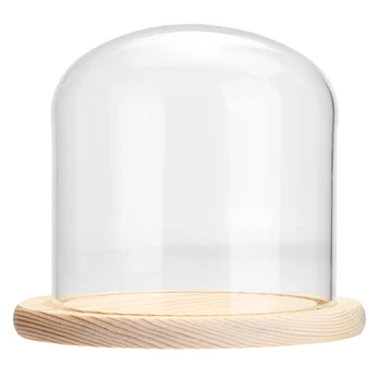 

150 x 200mm Clear Glass Display Jar Bell Dome Stand Wooden Base Fairy Light