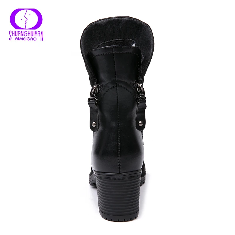 AIMEIGAO New Arrival High Heels boots Women Suede Leather Black Boots Double Zip Short Plush High Quality Women Shoes Women's Shoes