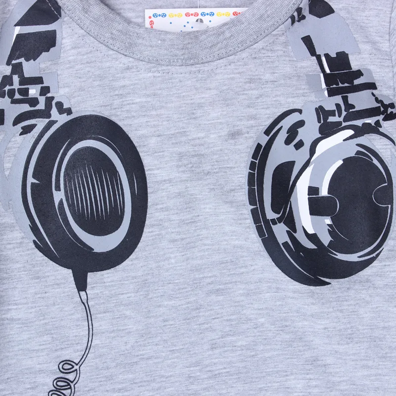Детская летняя футболка для мальчиков Модная хлопковая Футболка серого цвета с музыкальным дизайном для мальчиков