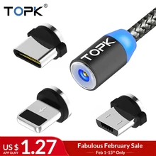 TOPK R Line1 LED Magnetic USB Cable for iPhone Xs Max 8 7 6 USB Type