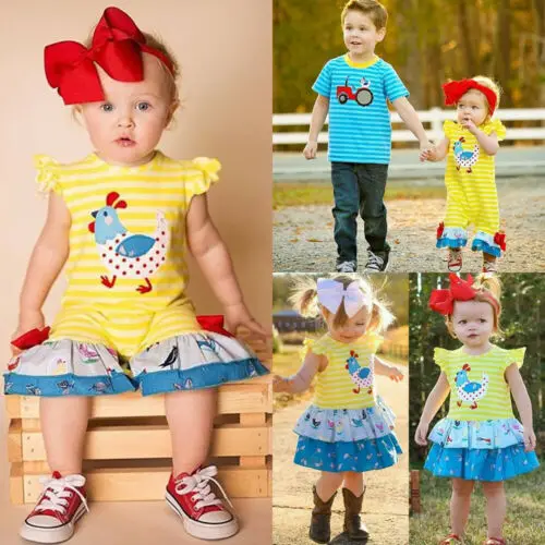 Big//Little Sister Brother Matching Baby Girl Boy Tops Romper Dress Summer Outfit