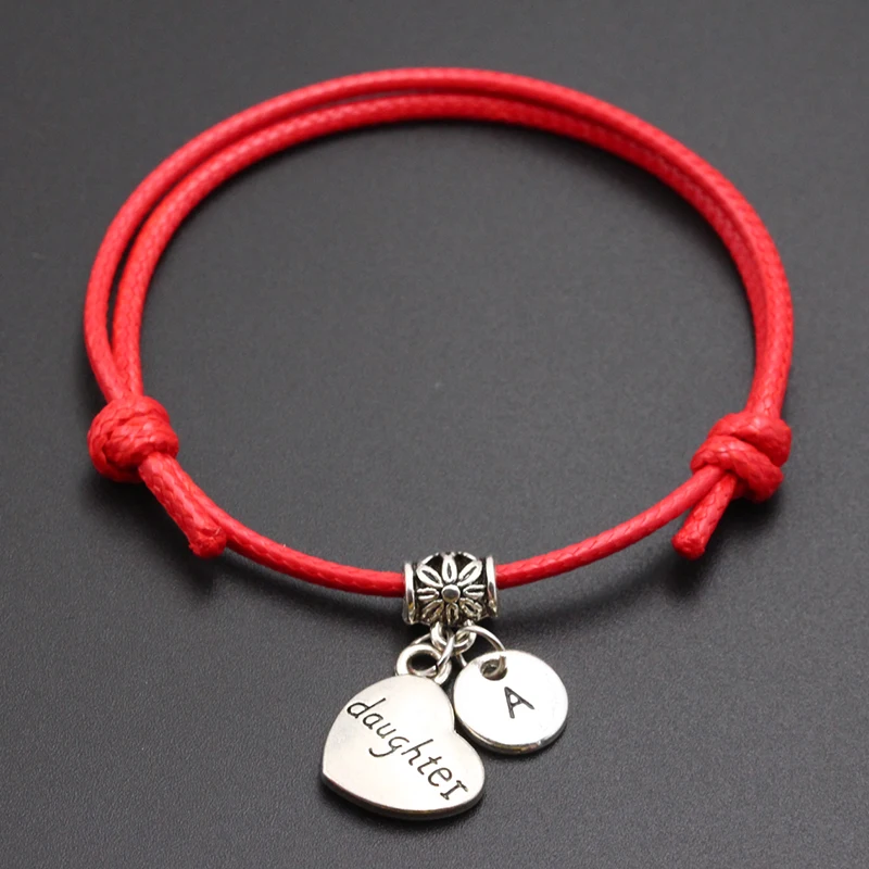 

New A-Z Letters Daughter Heart Pendant Red Thread String Bracelet Handmade Diy Lucky Rope Bracelet For Women Men Jewelry Gift
