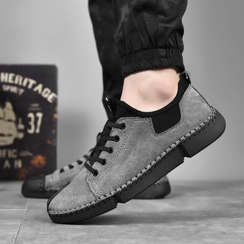 khaki Moda Leve Lace Flats gray Temporada Couro Black Calçados Homens Vestem Genuíno A Toda Dos Up Casuais Confortável Se W5 Sapatos Masculino FCPx1wT