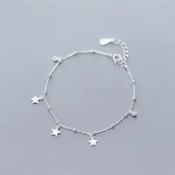 925 пробы серебряная звезда очарование Браслеты для Для женщин круг циркон регулируемый браслет-цепочка леди пара