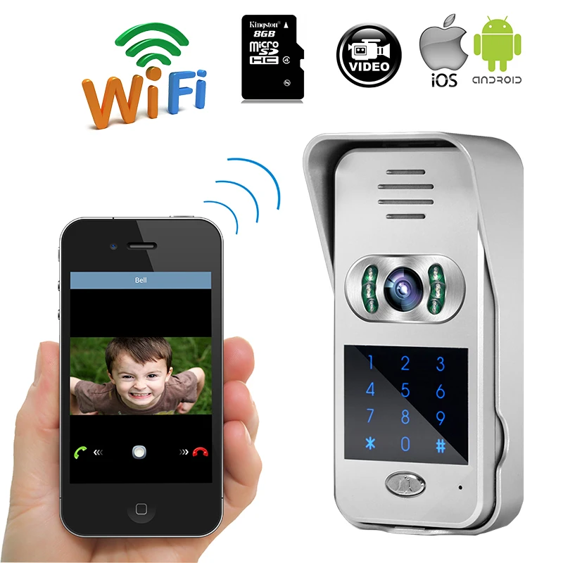 Free Shipping New Code / Keypad Wireless Wifi 720P HD Video Intercom Door Phone for iPad Phone Remote Monitor / Unlock WHOLESALE