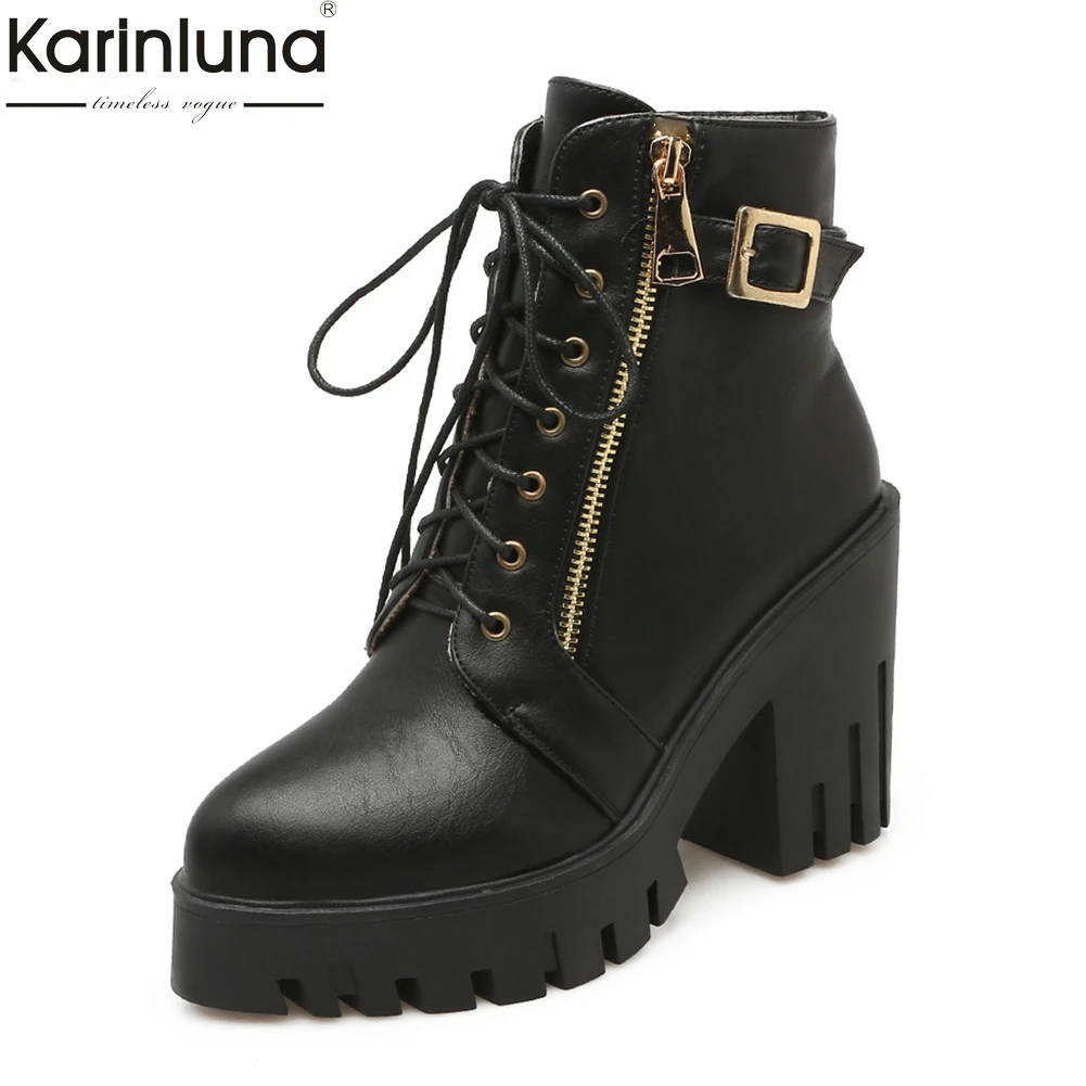 

Karinluna 2018 Dropship Pink Style Cool Add Fur Motorcycles Boots Shoes Woman Boots High Heel Winter Ankle Boots Woman Shoes
