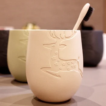 

Deer Mouth Cup Wheat Straw Wash Cup Breakfast Cup Gray Home Garden Household Merchandises Bathroom Products Bathroom Tumblers