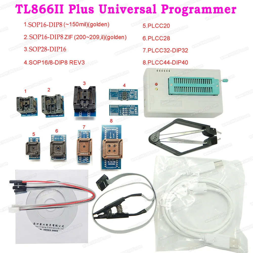 

Minipro TL866II Plus Universal Nand Programmer + 10 Items SOP16 SOP28 PLCC20 32 48 Adapters With Extractor Clip