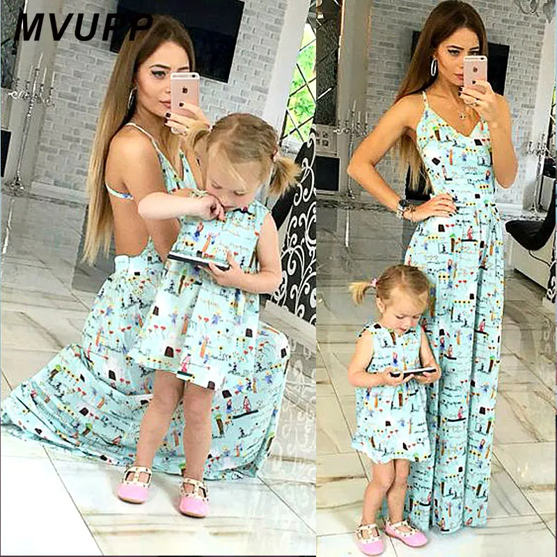 

MVUPP mother daughter dresses floral print for mommy and me clothes family look mom baby elegant dress matching outfits summer