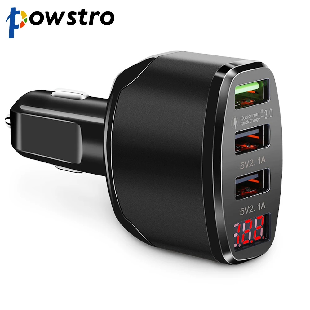 Powstro QC3.0 Car Charger 3 USB 4.2A Qualcomm Quick Charge 3.0 Car Phone Charger Voltmeter For
