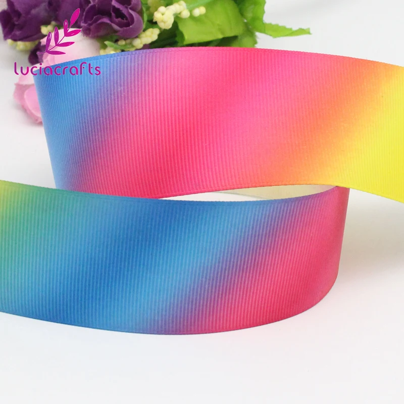 Распродажа Lucia crafts 10/20/40 мм градиентные цвета радуги печатных Grosgrain ленты DIY бант Головные уборы вечерние Декор материалы CS0306