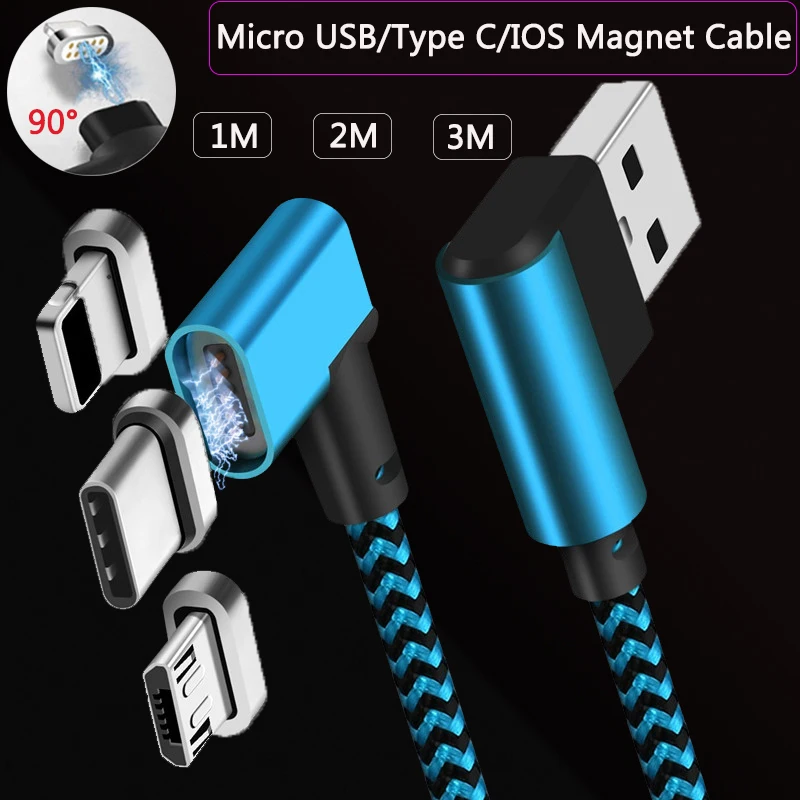 3/6/10FT 90 градусов IOS/Micro USB/USB-C Магнитный Зарядное устройство Кабельный ввод шнура для samsung Note 8 S8 S7 S6 LG G6 для iPhone