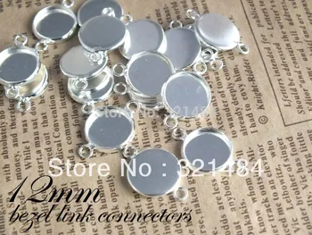 

Free ship! Silver plated 200piece 12mm cameo base w/ loop bracelet link connector bezel earring/pendant blank
