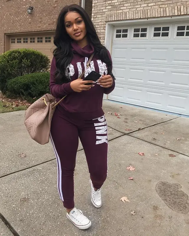 DUOUPA 2019 Spring Letter Pink Print Tracksuit Women Casual Outfits Two Piece Set Pants Suits Plus Size Clothing Sets XXXL DUOUPA 2019 Spring Letter Pink Print Tracksuit Women Casual Outfits Two Piece Set Pants Suits Plus Size Clothing Sets XXXL