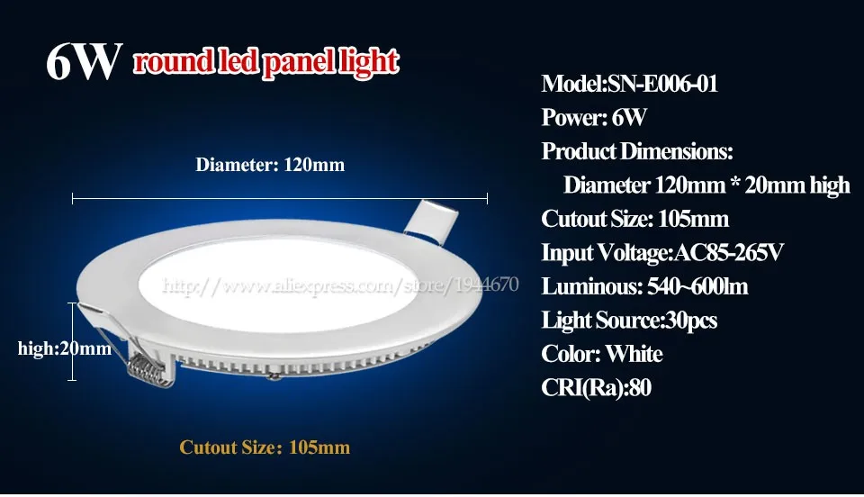 20 штук DHL dimmable Панель свет ультра тонкий потолочные встраиваемые светильники 3 Вт 4 Вт 5 Вт 6 Вт 9 Вт 12 Вт 15 Вт 18 Вт круглый светодиодный прожектор CE