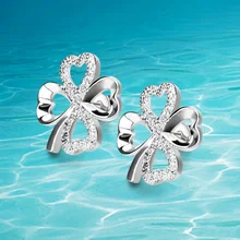 925 серьги из чистого серебра с четырехлистными клеверными заклепками, выдолбленные Серебристые яркие женские серьги-гвоздики, изысканные подарки