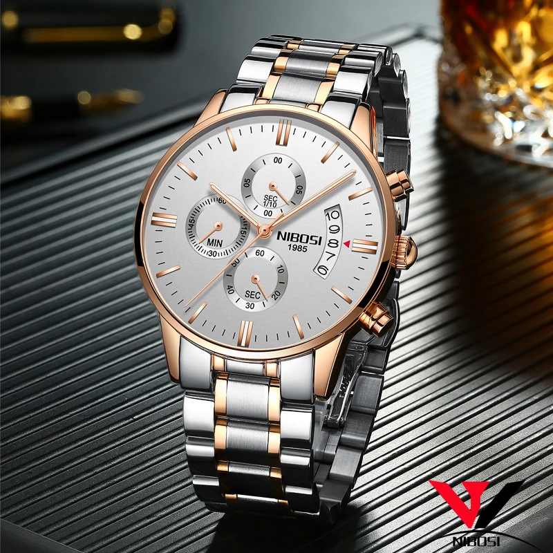

Water Resistant Watch Rose Gold Color Men Watch Luxury Top Brand Men's Watch Fashion Dress New Military Relogios NIBOSI Clock