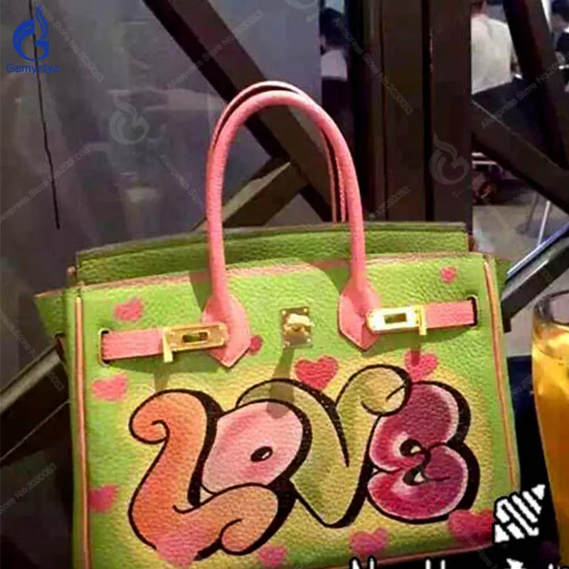 

2018 New Fashion Graffiti Women Shoulder Bags Top-Handle Bag Messenger Totes Ladies Bags Leather Handbags DIY Customize bolsas Y