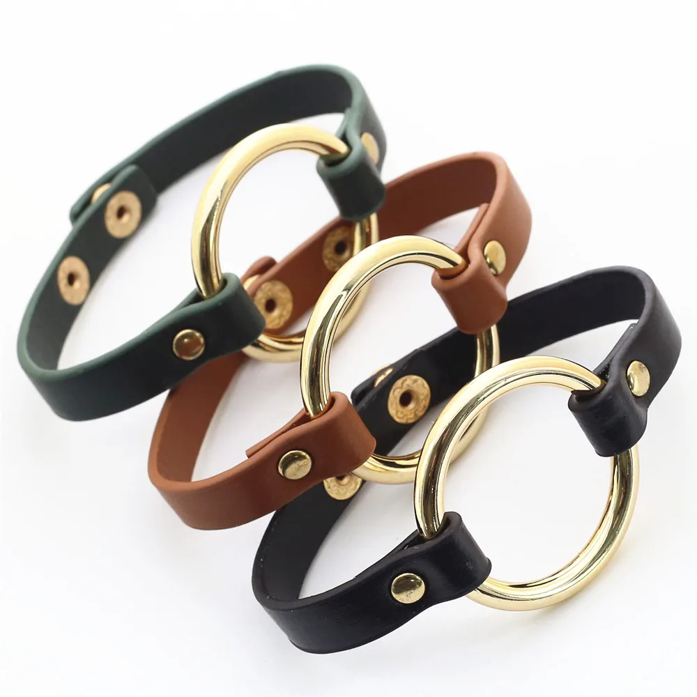 

Black Big Round Circle Ethnic Handmade Green Khaki Leather Bracelets Women Fashion Girl Bangle Female Jewelry New Hot
