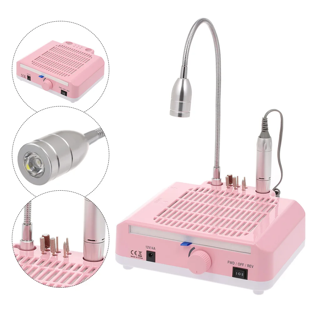 

3-in-1 Salon Nail Art Machine 25000rpm Manicure Drills Nail Dust Collector LED Desk Lamp with Nail Drill Bits Accessories
