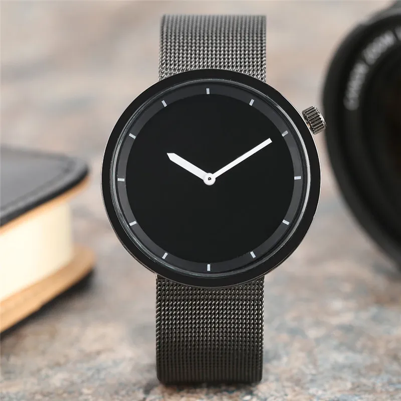 

Fashion Business Black Mesh Belt Quartz Wrist Watch Cool Men Casual Sport Round Dial Watches Stainless Steel Strap