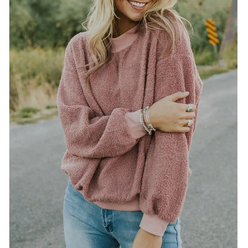 Autumn Clothes Plush Fleece Long Sleeve Sweatshirt O Neck