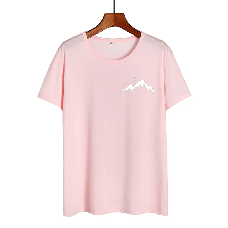 Женские топы для походов и кемпинга, футболка с карманом и принтом горы Tumblr, хипстерская черная, белая хлопковая футболка, Повседневная футболка для женщин - Цвет: pink-white