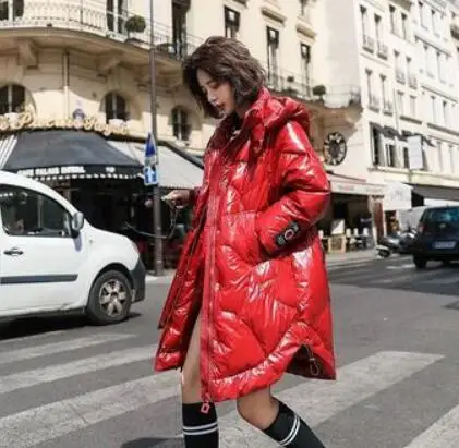 Зимняя куртка, Женское пальто, парка на утином пуху,, длинный женский пуховик, зимнее пальто с капюшоном, женская теплая Толстая куртка, зимняя верхняя одежда - Цвет: Красный