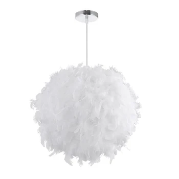 

Modern Luxury White/Pink Color Feather Droplight Ceiling Lamp Absorb Dome Light Feather Chandelier Flush Mount For Living Room