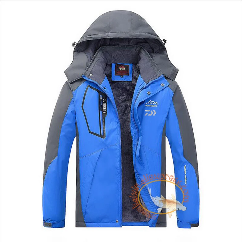 Daiwa Fishing Clothing Winter Men Women Autumn Winter Waterproof Warm Fishing Jackets Patchwork Hooded Mountaineering Suits