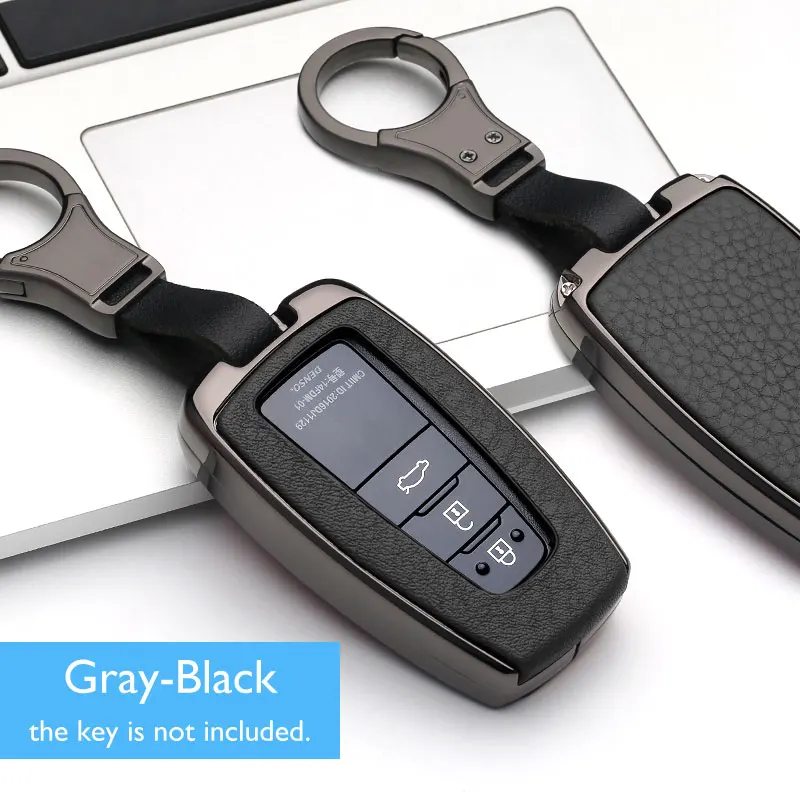 Чехол для ключей автомобиля из цинкового сплава+ кожи для Toyota Prius CHR C-HR Camry с дистанционным управлением, защитный чехол, сумка для ключей, автомобильные аксессуары - Название цвета: Gray Black