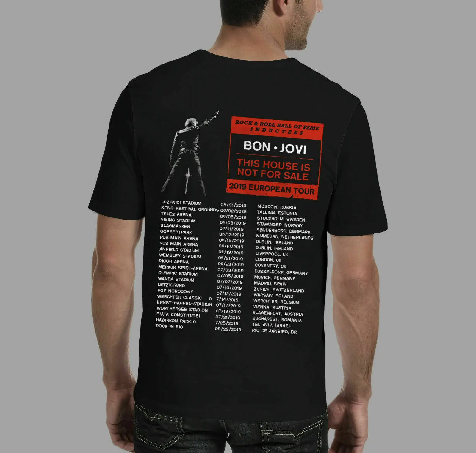 

Bon Jovi 2019 European Tour With Dates Men'S T-Shirt Double Side Unisex Tees