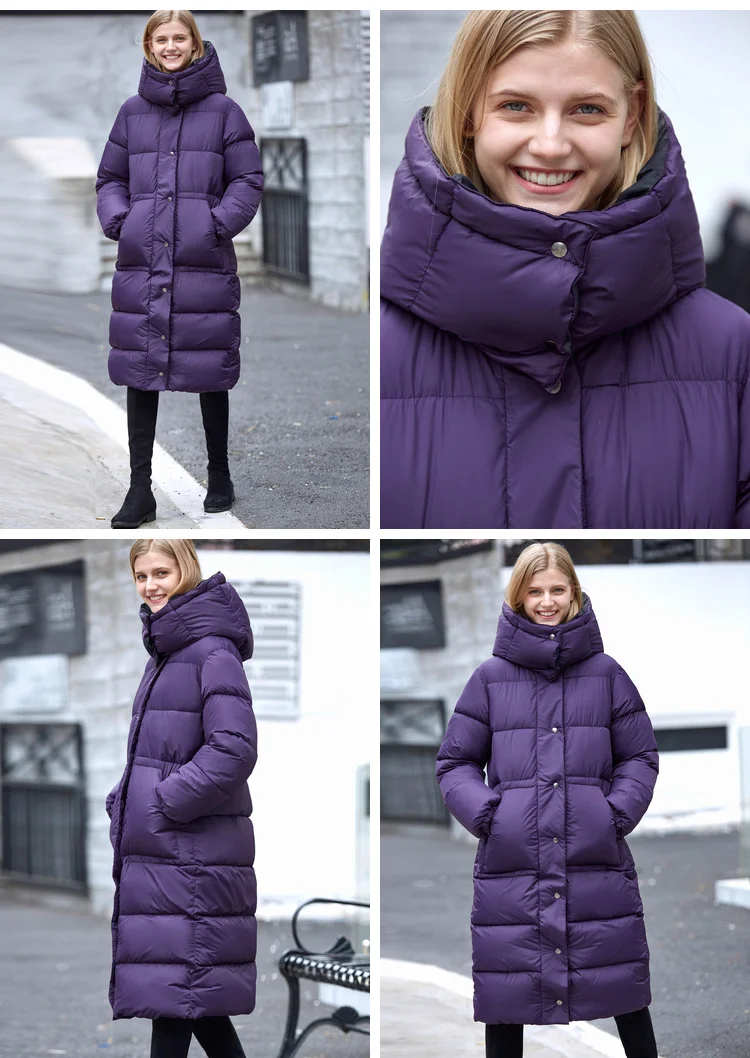 Amii минималистичное зимнее пальто с капюшоном для женщин повседневные плотные Свободные теплые модные длинные парки с длинным рукавом