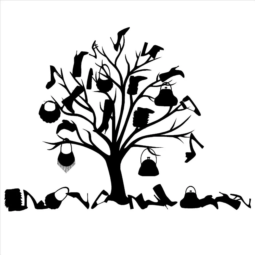 2018 Real Sale Wall Sticker Shoe And Bag Tree Vinyl Decal Girls Love Shopping Mural Art Shop Store Decor For Room | Дом и сад