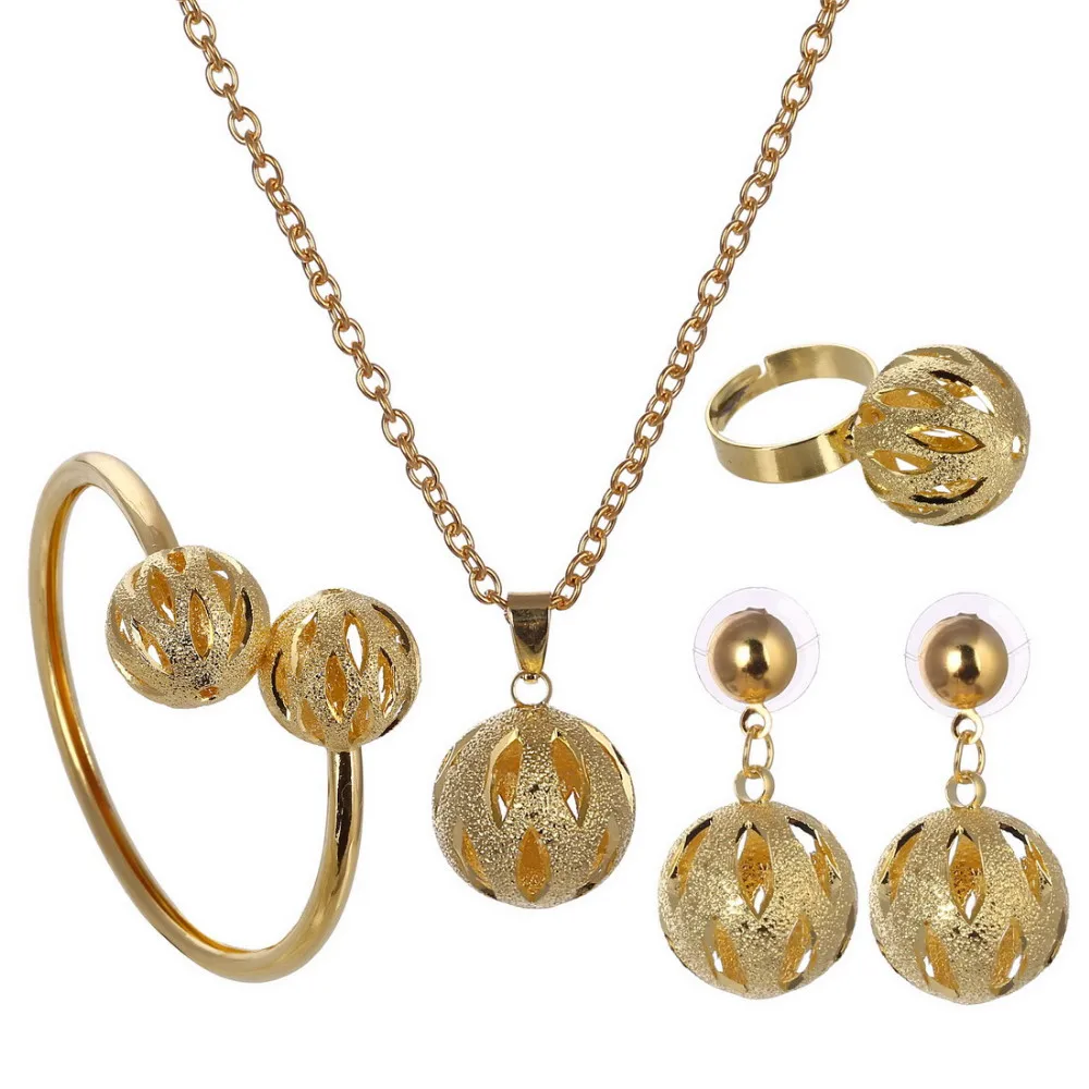 Дубай позолоченный посеребренный шар Ювелирный Набор Ожерелье Браслет-манжета Серьги Браслеты Африканский Бисер Ювелирные наборы для женщин