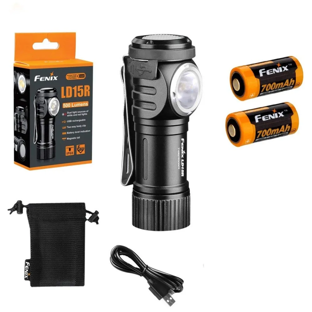 

New Arrival Fenix LD15R Cree XP-G3 LED 500 Lumens Portable Micro-USB Rechargeable Right-angled Flashlight with Li-ion Battery