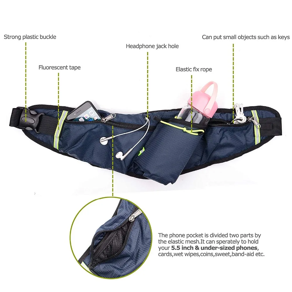 Jeebel Nylon correa para correr Paquete de cintura con botella de teléfono para hombre bolsa de deporte para correr para mujer impermeable para teléfono
