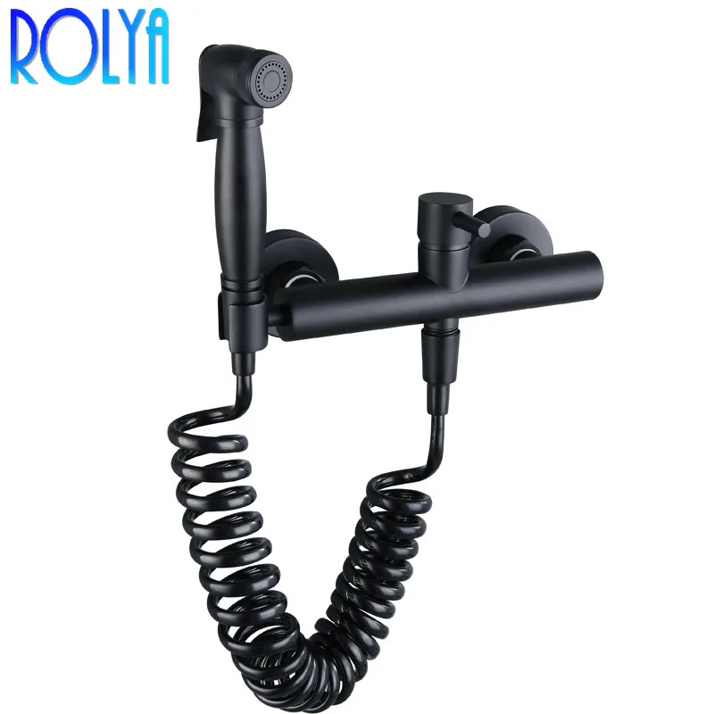 

ROLYA Premium Matte Black Hand Bidet Spray Kit with hot and cold valve Sold Brass Construction