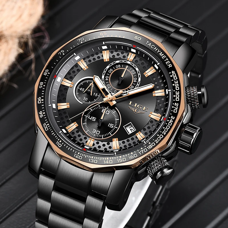 Relogio Masculino LIGE New Sport Chronograph Mens Watches Top Brand Luxury Full Steel Quartz Clock Waterproof Big Dial Watch Men