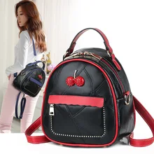 Fashion Red cherry Panelled backpack for ladies leather sheepskin small shoulder bag for girls christmas gift bag book shell