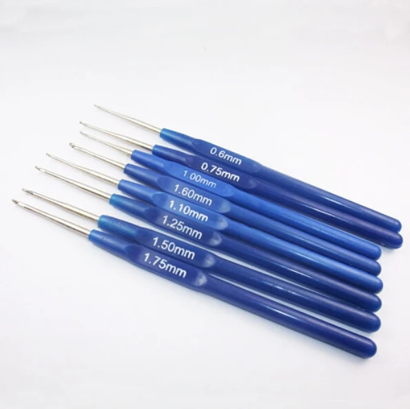 

New 8pcs Blue Plastic Crochet Hooks Needles 0.6-1.75mm Crafts Yarn Tools