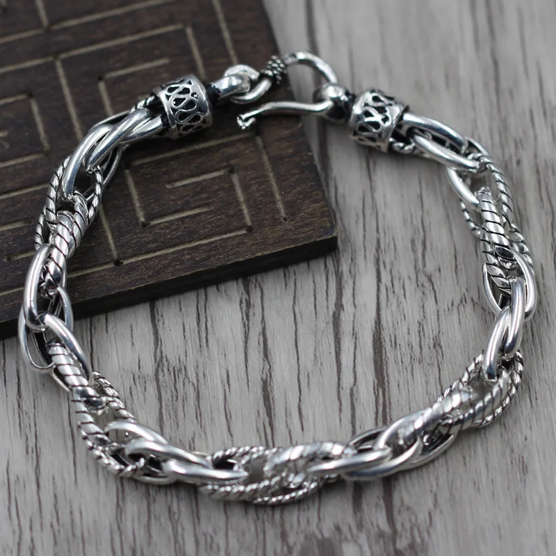 Thai Silver Vintage Unique Twisted Men's Bracelet Old Fashioned 925