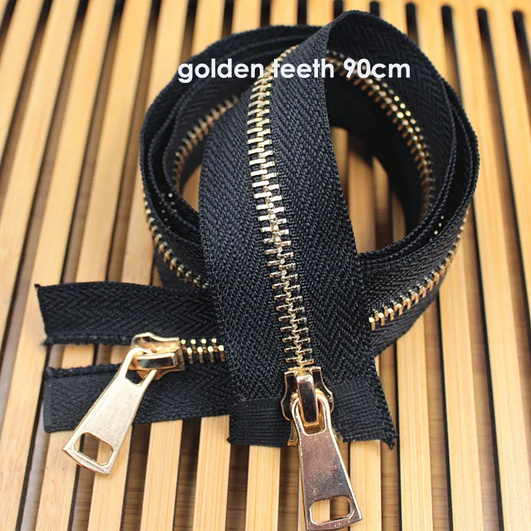 golden teeth 90cm 1 шт., 5#, двойной слайдер, настоящие Металлические молнии, сделай сам, пуховики, пальто, открытый конец, длинная молния, для шитья, одежда, аксессуары для портного - Цвет: golden teeth 90cm