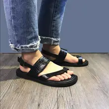 Для мужчин летние сандалии из натуральной кожи Туфли с ремешком и пряжкой шлепанцы аллигатора узор Туфли без каблуков Повседневное Лоферы гладиаторы унисекс влюбленных обуви