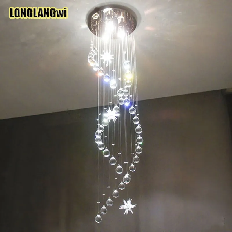 LED modern spiral stair Living Room chandelier crystal restaurant ceiling light 