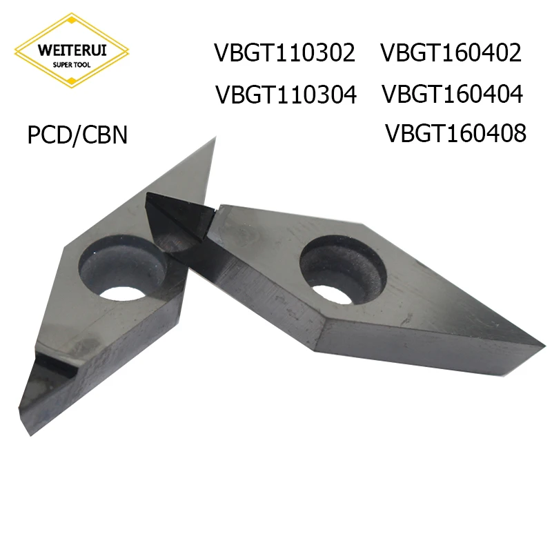 

2Pcs VBGT110302 VBGT110304 VBGT160402 VBGT160404 VBGT160408 PCD CBN Diamond Inserts Blade Turning Tool Lathe Tool For CNC