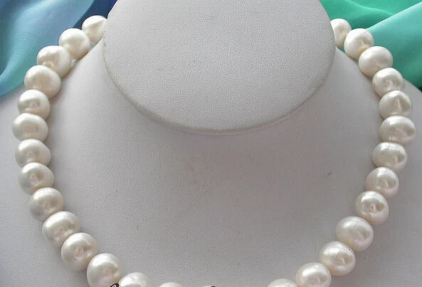 

0001878 REAL Big 17" 12-13MM white round freshwater pearl necklace
