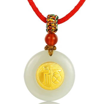 

Koraba Fine Jewelry 24K Gold Inlaid Wada Jade Pendant Rope Necklace Fashion Temperament Accessories Gifts Free Shipping
