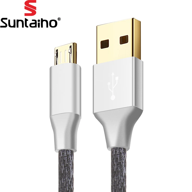 Позолоченный Micro USB кабель, Suntaiho нейлон Быстрая зарядка Android USB зарядное устройство Дата кабель 1 м/2 м/3 м для samsung/Xiaomi/LG/htc - Цвет: Серый